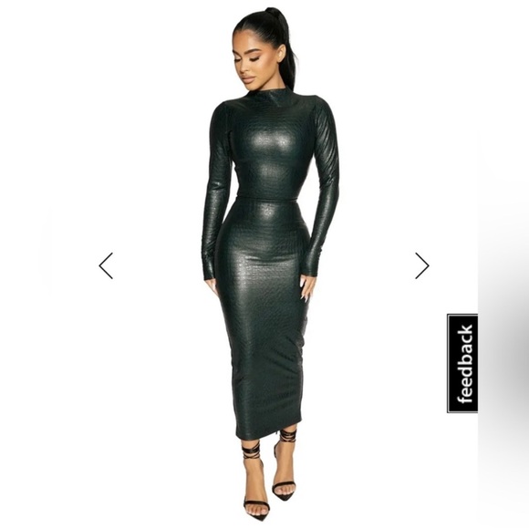 NWOT NAKED WARDROBE Croc Embossed Faux Leather Bodysuit in Black Size M - Picture 3 of 15